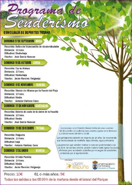 Comienza este domingo con una ruta a Mula y Albudeite el programa de Senderismo organizado por la Concejalía de Deportes para la nueva temporada 2015/16