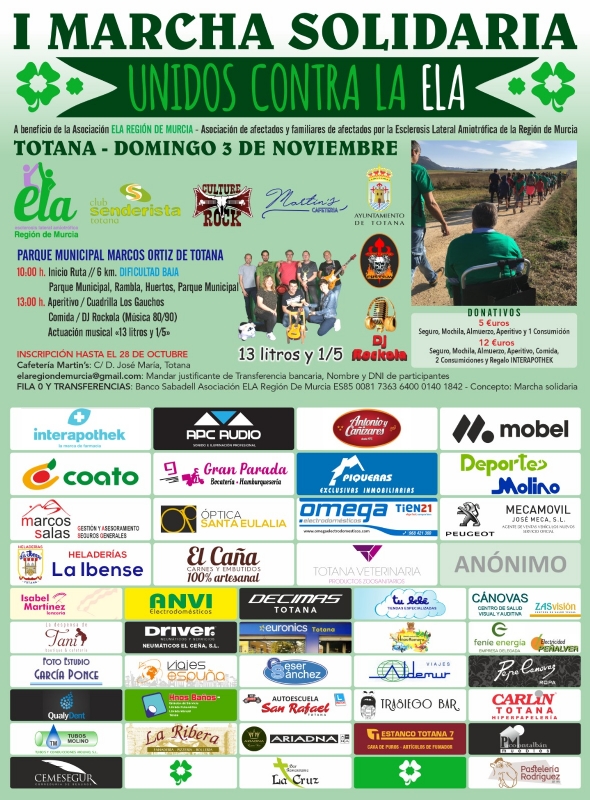 Vdeo. Totana celebra la I Marcha Solidaria Unidos por la ELA el prximo 3 de noviembre, que incluye una jornada benfica festiva y de convivencia en el auditorio del parque Marcos Ortiz