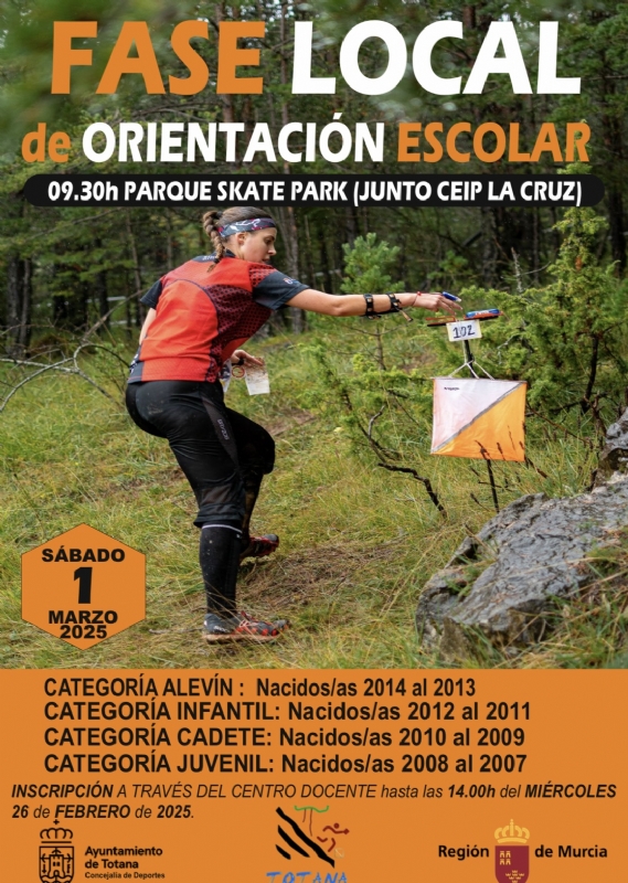 La Concejala de Deportes  y el Club Totana Orientacin organizan este sbado 1 de marzo la Fase Local de Orientacin de Deporte Escolar