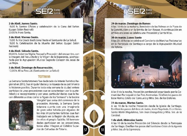 La Semana Santa de Totana vuelve a promocionarse en la Agenda SER Nazarenos que edita Radio Lorca Cadena Ser en la Comarca del Guadalentn
