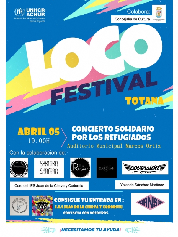 La Concejala de Cultura colabora con el concierto solidario por los refugiados Loco Festival en favor de ACNUR, que se celebra el 5 de abril (19:00 horas) en el Auditorio Municipal Marcos Ortiz 