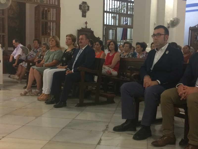 Autoridades municipales asisten a la solemne eucarista en honor del Patrn de Totana, Santiago El Mayor, presidida por el obispo de la dicesis, Jos Manuel Lorca Planes