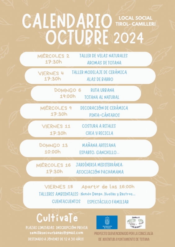 La Asociacin Semilla Urbana promueve el proyecto Cultvate con la organizacin de numerosas actividades juveniles en octubre de ocio y medio ambiente