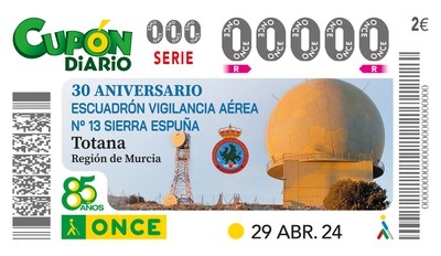 El Escuadrn de Vigilancia Area n 13 de Sierra Espua celebra su 30 aniversario en el cupn de la ONCE el 29 de abril