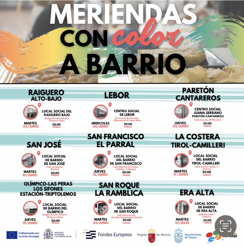 Comienzan las "Meriendas con color a barrio" que pretenden generan nuevos espacios de relación vecinal en barrios y pedanías dentro del Proceso Comunitario de Totana