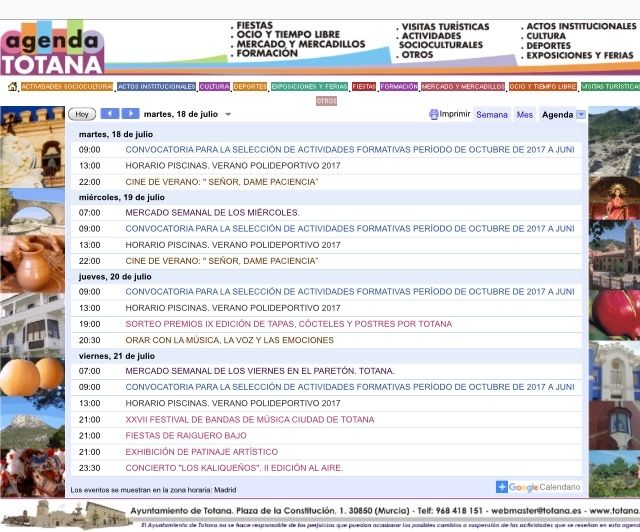 La "Agenda Totana" de la web municipal corporativa es la sección de media más utilizada por los internautas usuarios de esta aplicación