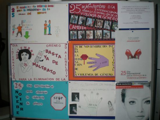 EL PREMIO DEL I CONCURSO DE CARTELES SOBRE VIOLENCIA DE GNERO, EN EL QUE HAN PARTICIPADO ESCOLARES CON EDADES COMPRENDIDAS ENTRE LOS 12 Y 18 AOS, SE ENTREGAR EL JUEVES 29 DE NOVIEMBRE A LAS SIETE DE LA TARDE EN EL SALN DE PLENOS DEL AYUNTAMIENTO 