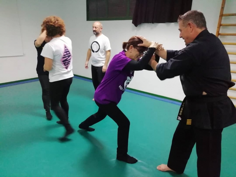 Un grupo de mujeres participan en la primera sesin del Master Class de Defensa Personal de la Mujer, organizado por la Concejala de Igualdad y el Club Aikido