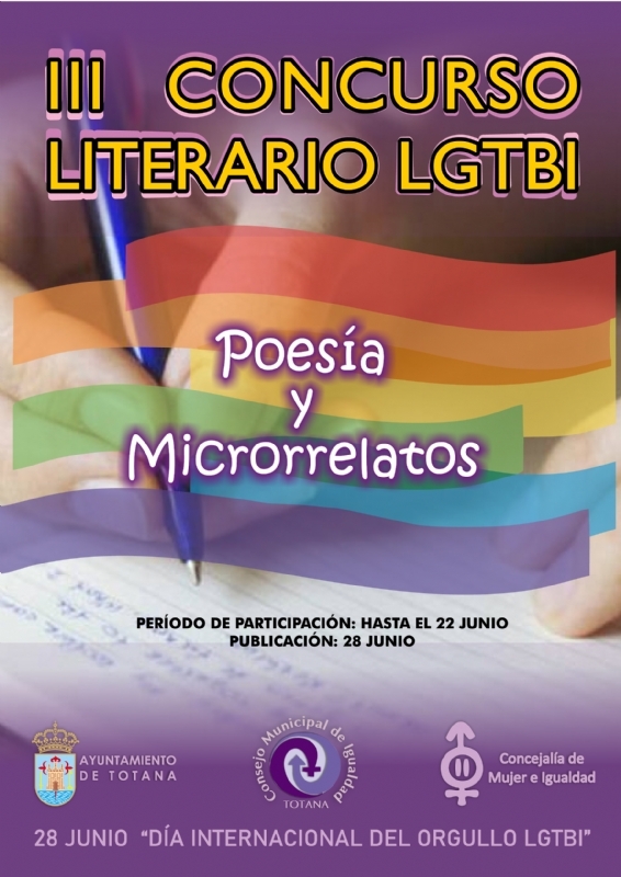 La Concejala de Igualdad hace pblicos los ganadores del III Concurso Literario LGTBI que organiza el Ayuntamiento de Totana