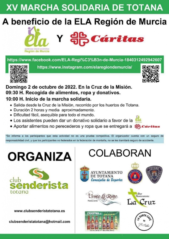 Este domingo 2 de octubre se celebra la XV Marcha Solidaria de Totana a beneficio de las asociaciones ELA Regin de Murcia y Critas