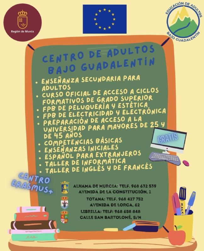 La Concejala de Educacin recuerda la oferta formativa del Centro de Adultos Bajo Guadalentn para el curso 2024/2025