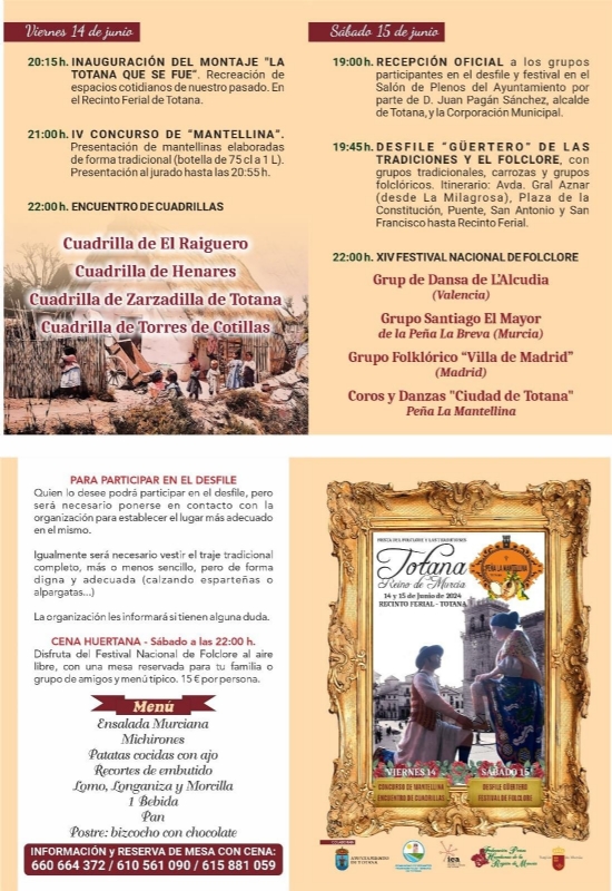 La Fiesta del Folklore y las Tradiciones Totana, Reino de Murcia celebra una nueva edicin los das 14 y 15 de junio, con un amplio programa de actividades culturales y sociales