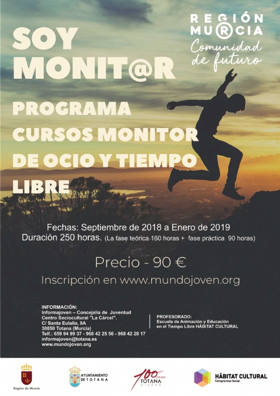 El prximo 25 de septiembre finaliza el plazo para el Curso de Monitor de Ocio y Tiempo Libre, organizado por la Direccin General y la Concejala de Juventud, con una duracin de 250 horas