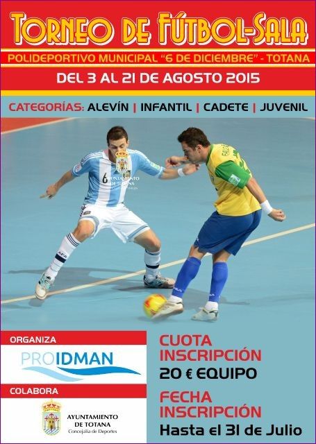 Finaliza hoy el plazo de inscripción para participar el Torneo de Fútbol Sala que se celebrará durante agosto en el Polideportivo Municipal "6 de Diciembre"